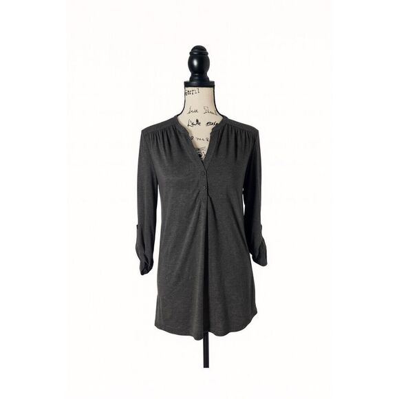 Cable & Gauge Women’s Small Gray Long Sleeve Tunic Top | Button Front Roll Tab S - Picture 1 of 4